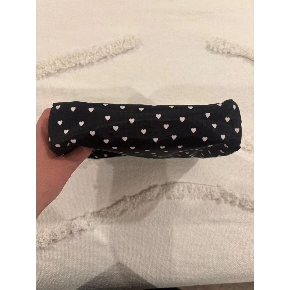 LeSportsac Black White Heart Print Nylon Cosmetic Bag Travel Organizer Pouch 8x6